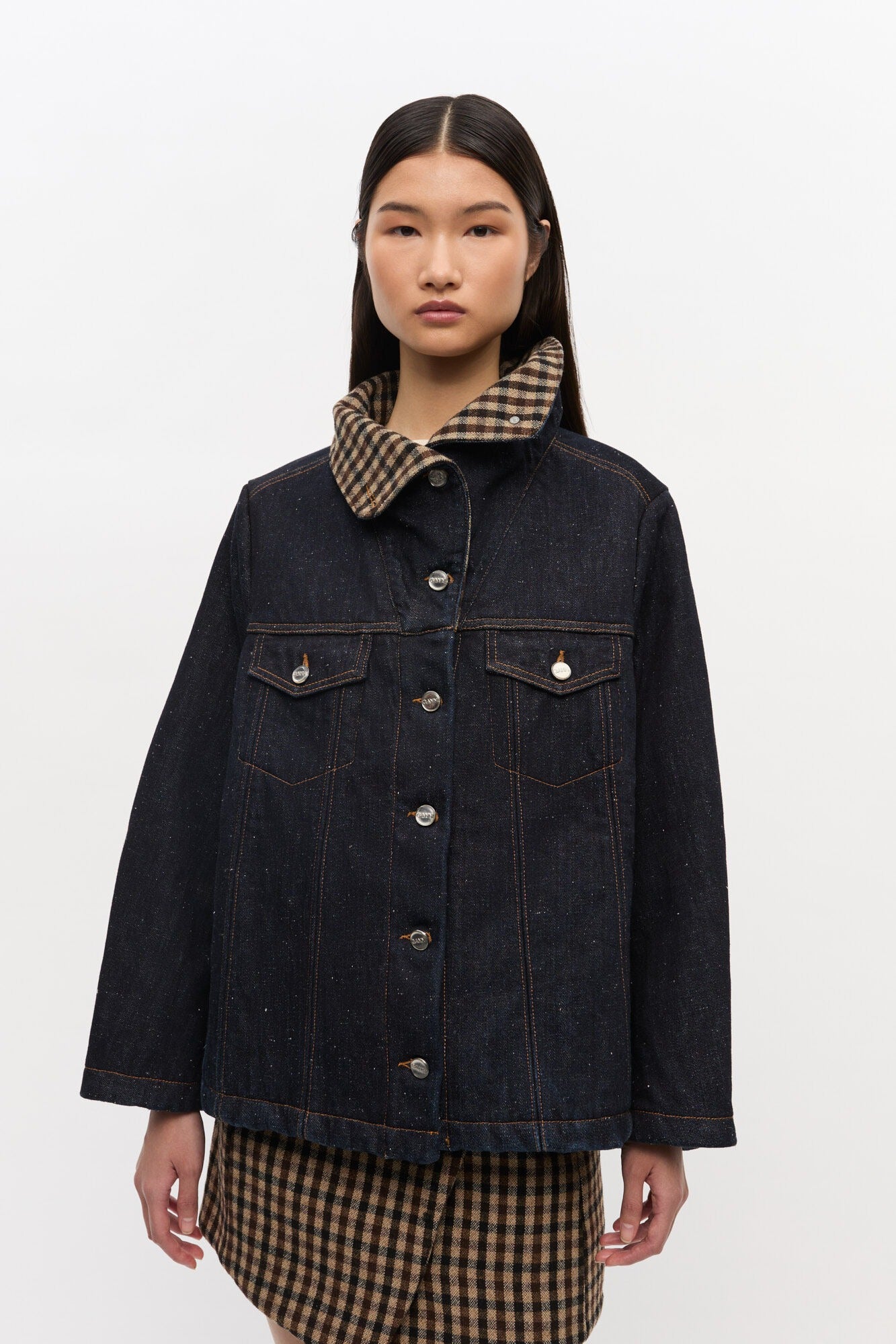 Ganni Neppy Denim Bonded Jacket in Dark Blue Stone