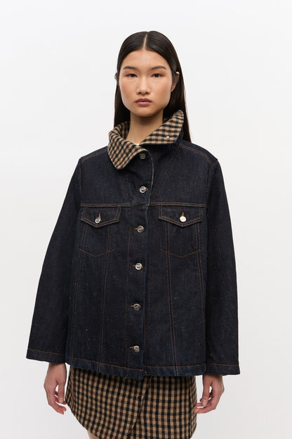Ganni Neppy Denim Bonded Jacket in Dark Blue Stone