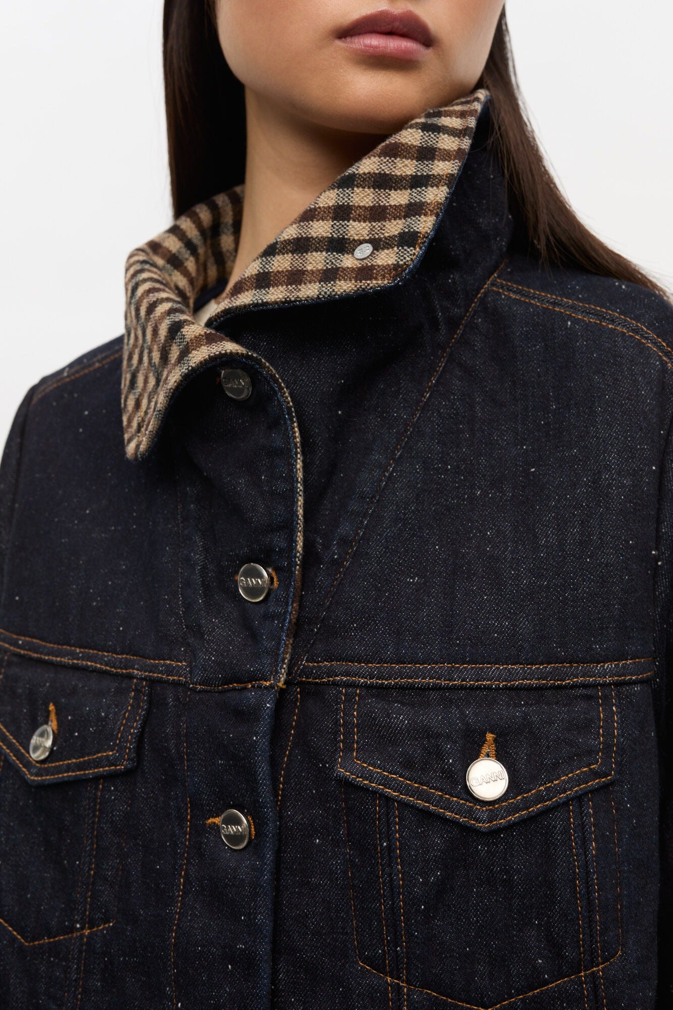 Ganni Neppy Denim Bonded Jacket in Dark Blue Stone