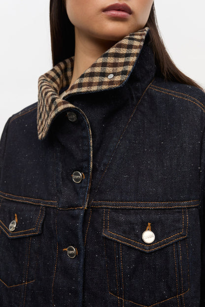 Ganni Neppy Denim Bonded Jacket in Dark Blue Stone
