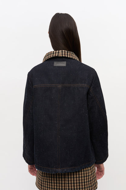 Ganni Neppy Denim Bonded Jacket in Dark Blue Stone