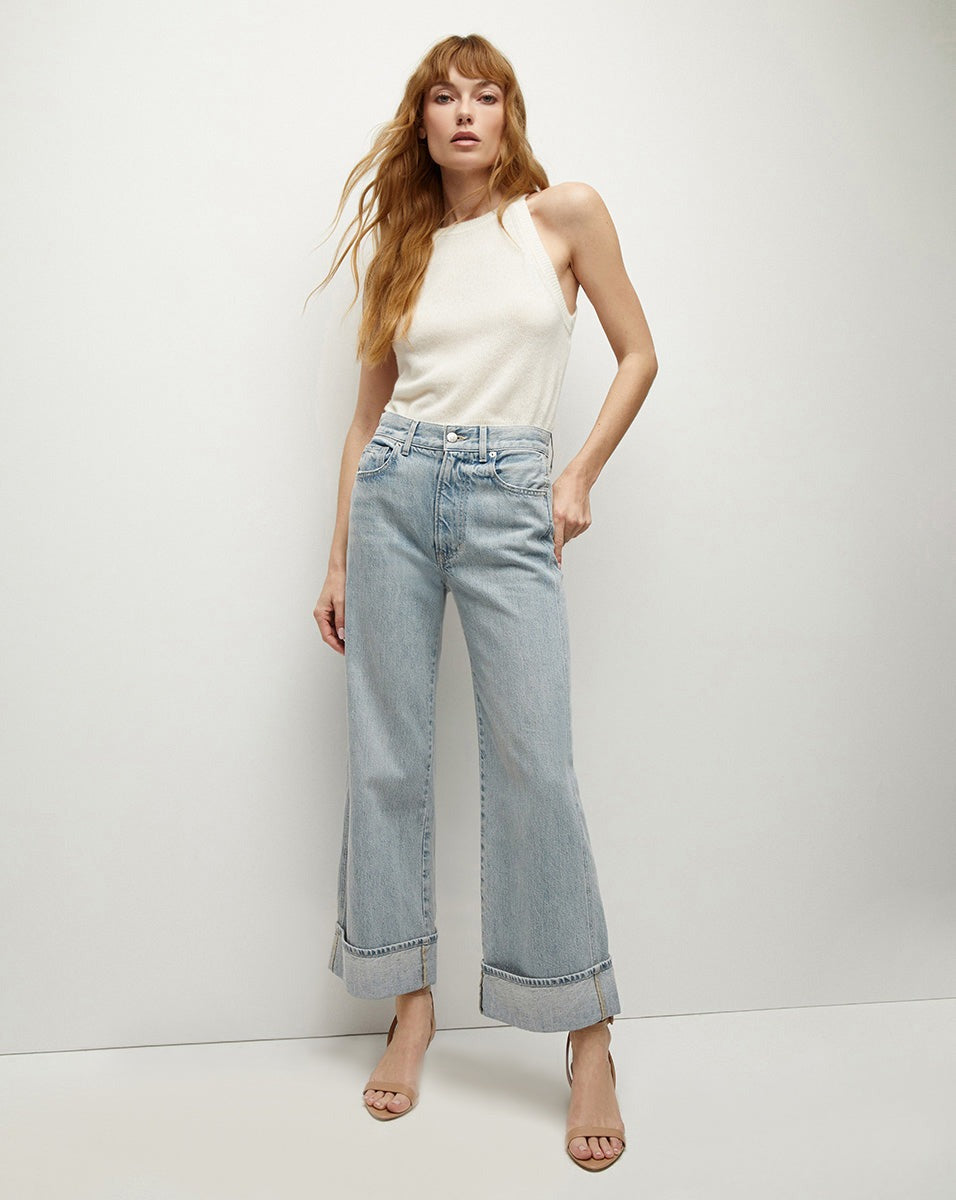 Veronica Beard Taylor Cropped High Rise Wide Leg Jeans in Airway Cloud