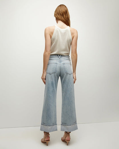 Veronica Beard Taylor Cropped High Rise Wide Leg Jeans in Airway Cloud