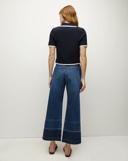 Veronica Beard Taylor Cropped High Rise Wide Jeans in Bright Blue