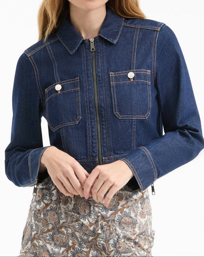 Veronica Beard Patty Fitted Long Sleeve Jacket in Indigo Rinse