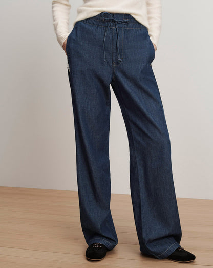 Veronica Beard Taylor Track-Stripe Wide-Leg Jean in Indigo Rinse