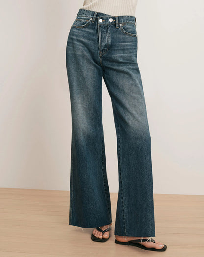 Veronica Beard Taylor Crossover-Waistband Wide-Leg Jean in City Lights