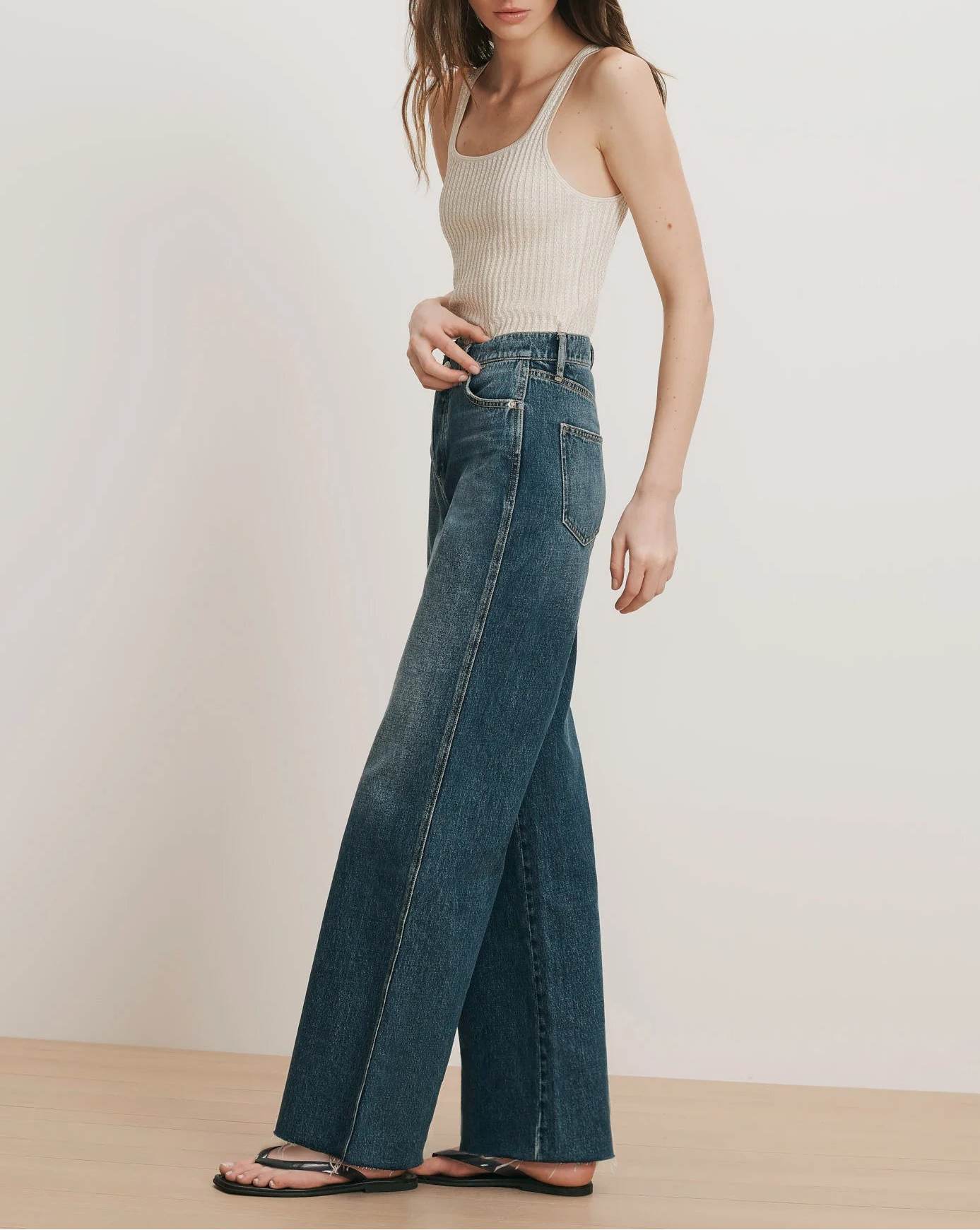 Veronica Beard Taylor Crossover-Waistband Wide-Leg Jean in City Lights