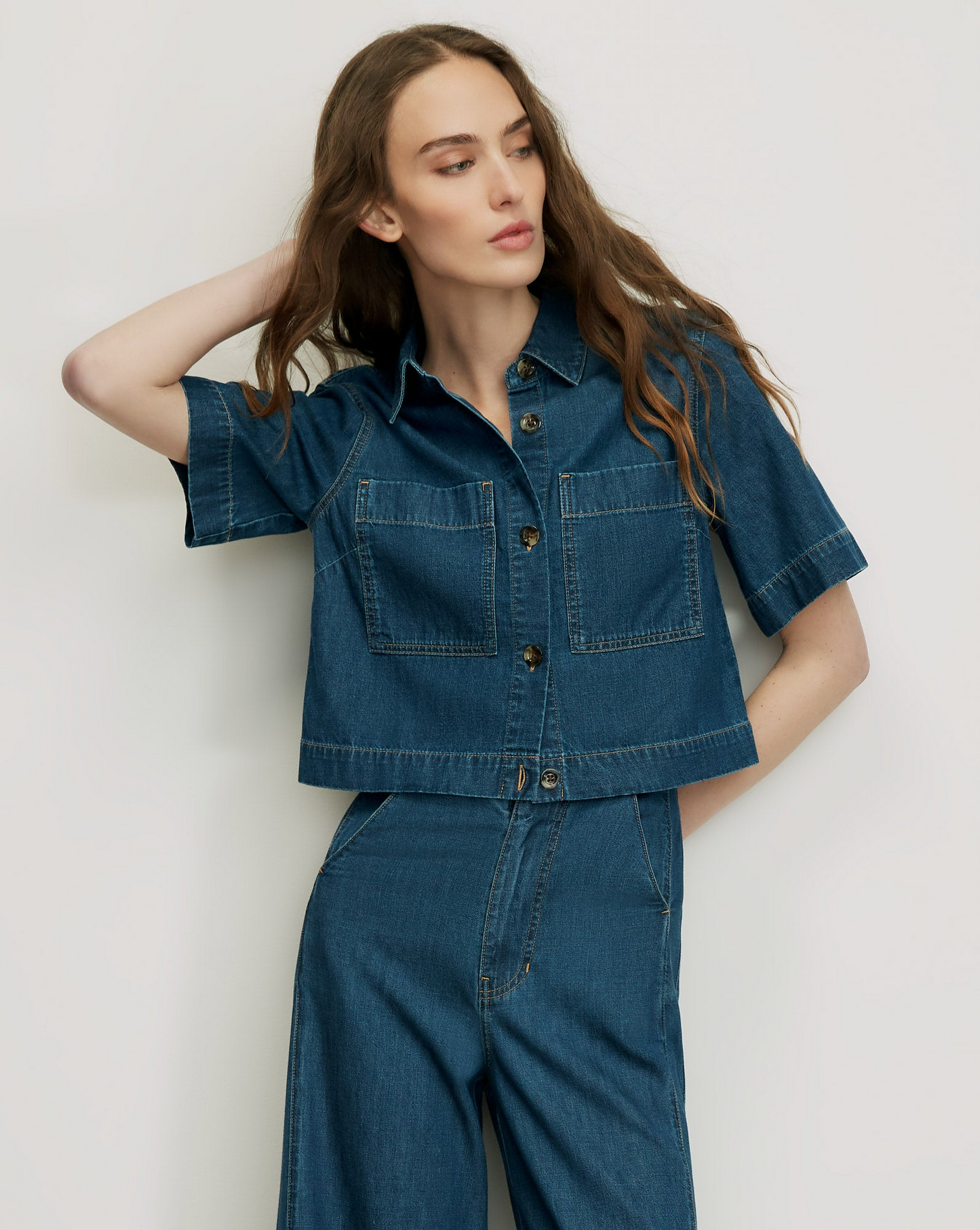 Veronica Beard Spruce Button-Down Shirt in Starry Night