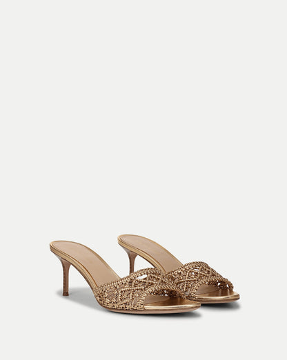 Veronica Beard Tia Macrame Sandal in Pale Gold