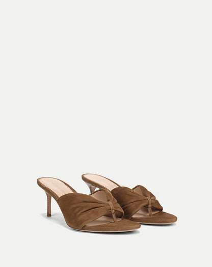 Veronica Beard Tullia Suede Mid-Heel Sandal in Chestnut