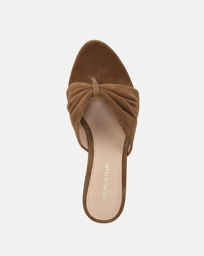 Veronica Beard Tullia Suede Mid-Heel Sandal in Chestnut
