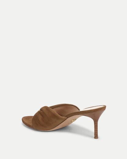 Veronica Beard Tullia Suede Mid-Heel Sandal in Chestnut