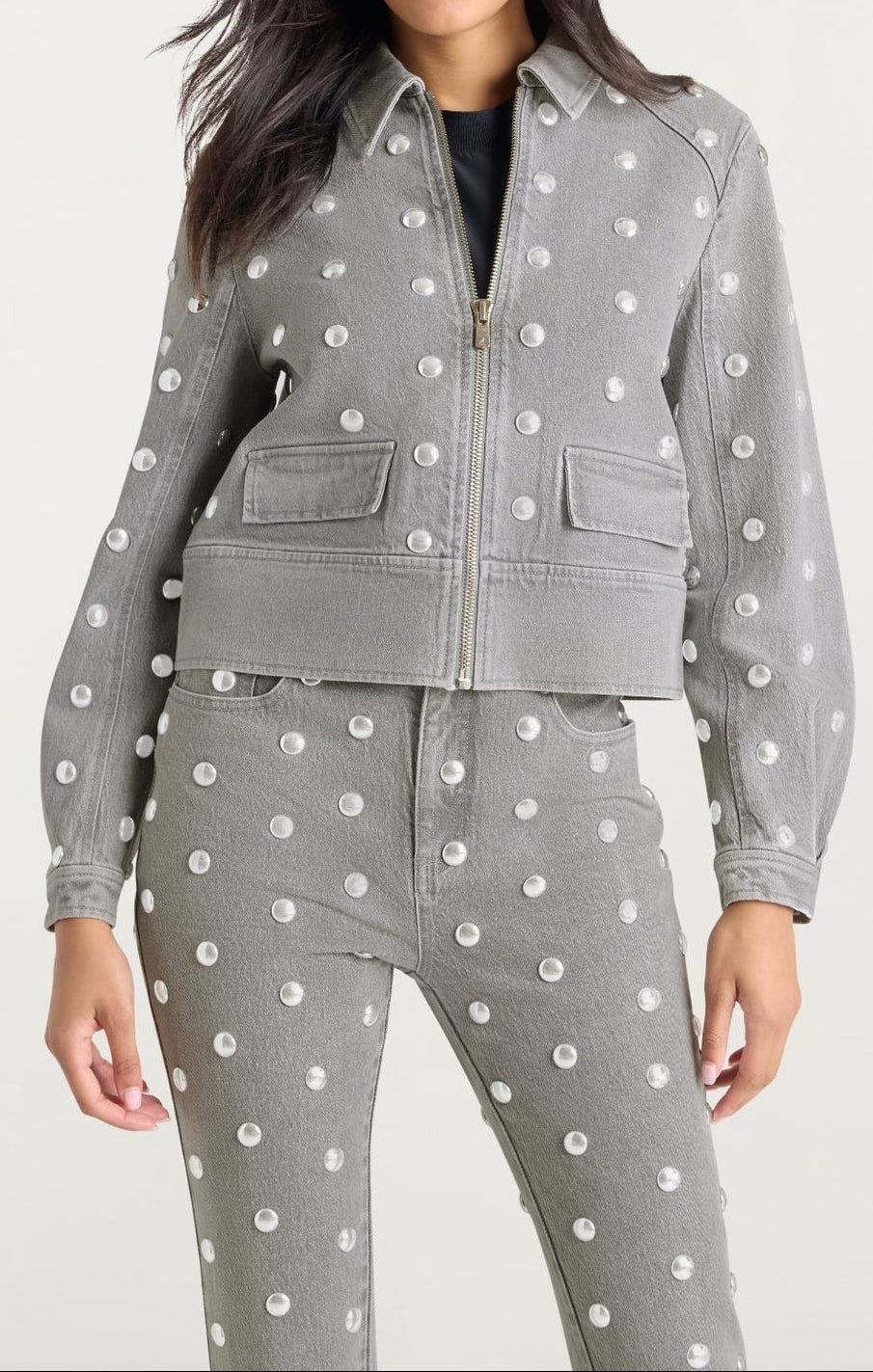 Cinq à Sept Studded Denim Harriet Jacket in Lune/Silver
