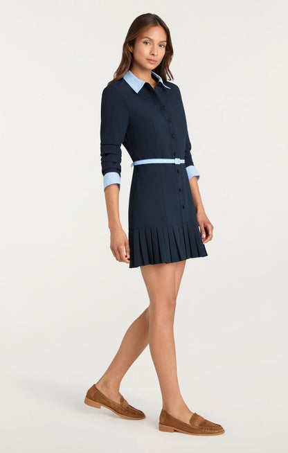 Cinq à Sept Stripe Shirting Lucilla Dress in Navy/Blue Stripe