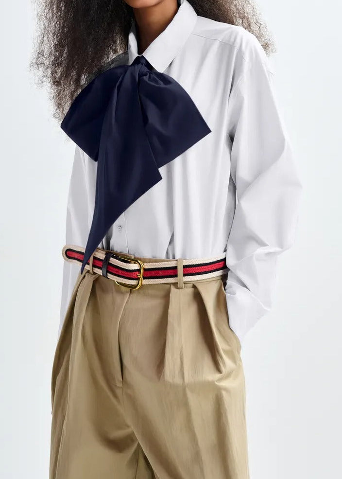 Essentiel Antwerp Jambers White and Navy Cotton Shirt With Removable Bow Tie