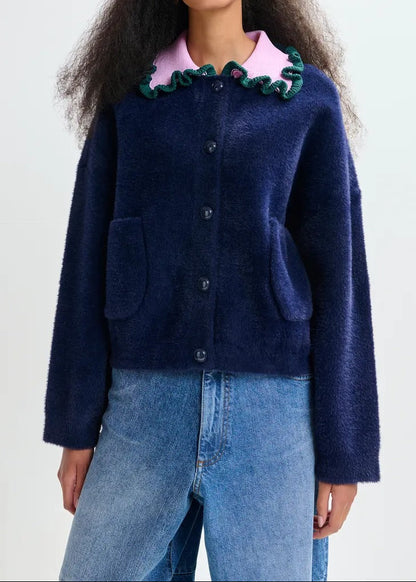 Essentiel Antwerp Knitted Cardigan in Dark green/Navy/Purple