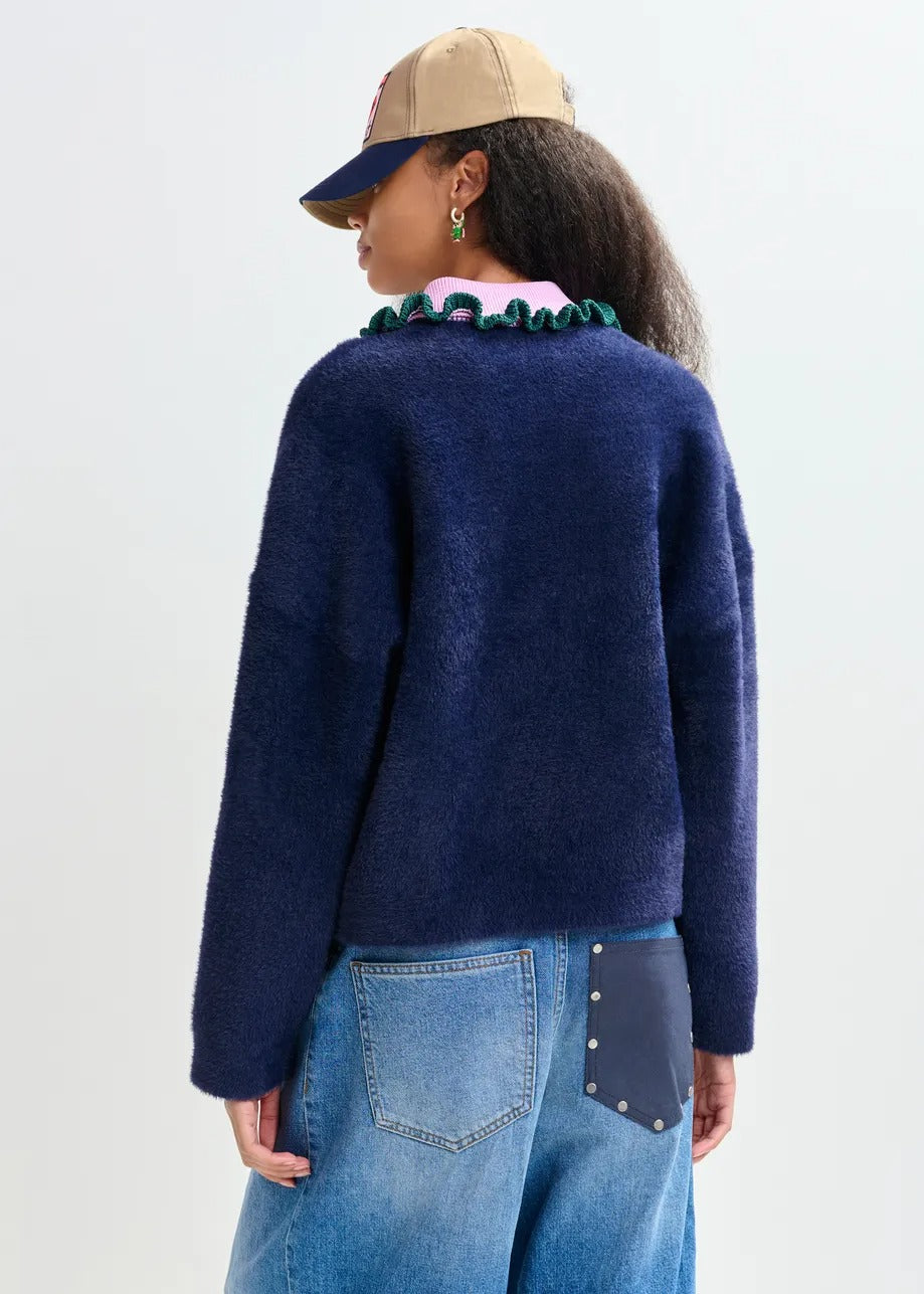 Essentiel Antwerp Knitted Cardigan in Dark green/Navy/Purple