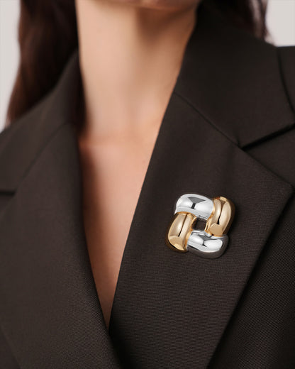 Jenny Bird Woven Square Brooch in Two Tone