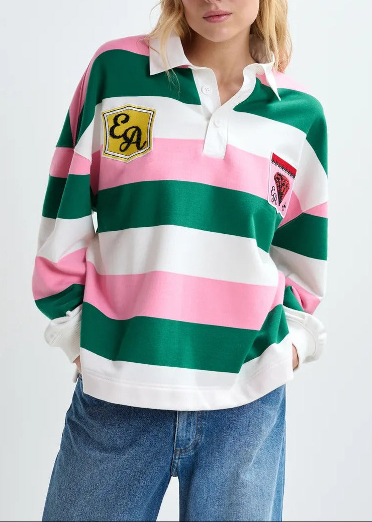 Essentiel Antwerp Striped Sweatshirt in Dark green/Off-white/Pink
