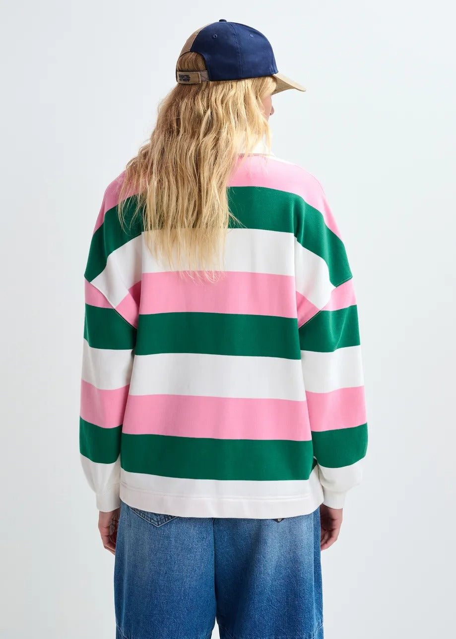 Essentiel Antwerp Striped Sweatshirt in Dark green/Off-white/Pink