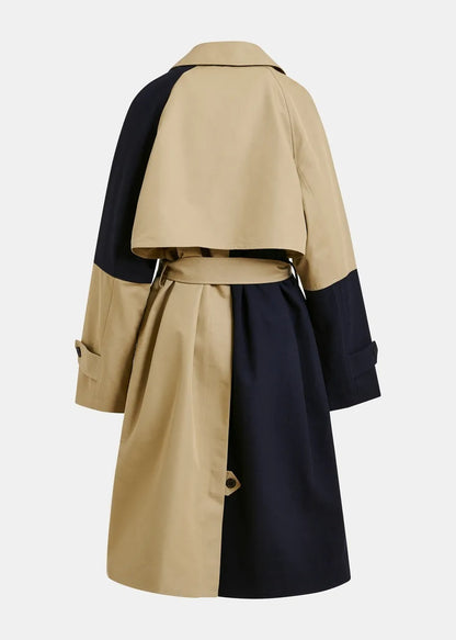 Essentiel Antwerp Just Beige and Navy Color-Block Trench Coat