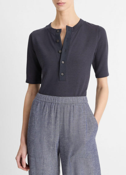 Vince Elbow Sleeve Henley in Night Lake