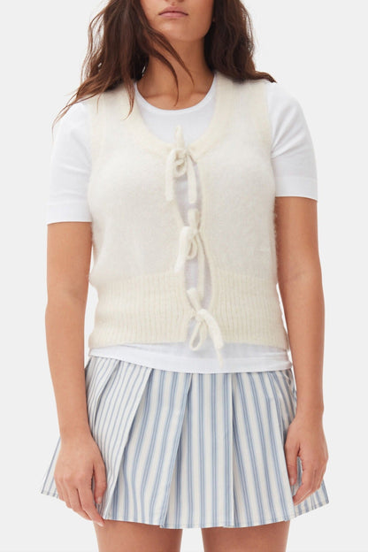 Ganni Light Mohair Tie String Vest in Egret