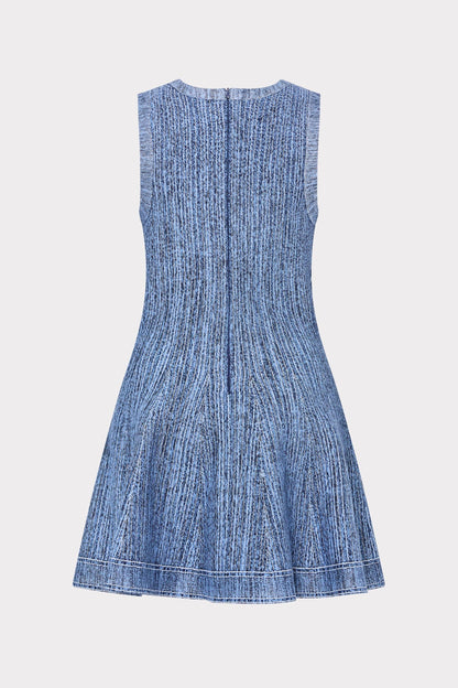 Milly Shelby Pinstripe Knit Flare Dress in Blue Multi