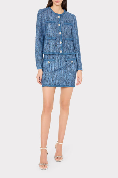 Milly Soleil Pinstripe Knit Skirt (Blue Multi)