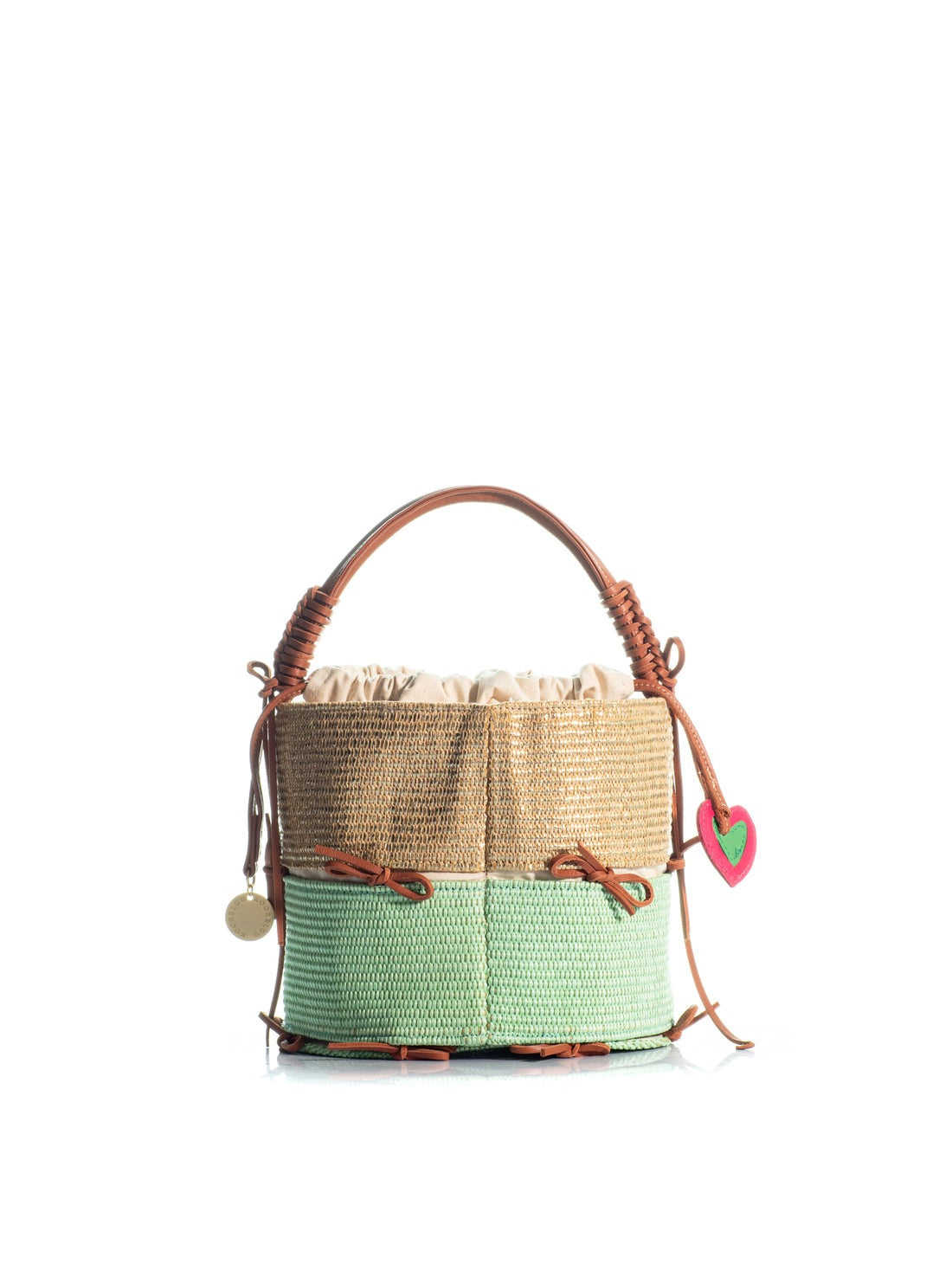 Kooreloo The Bow Bucket in Raffia Natural/Mint