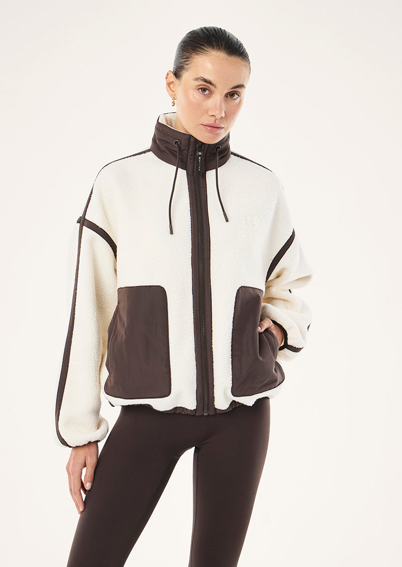 P.E Nation Lennon Sherpa Jacket in Whisper White & Coffee