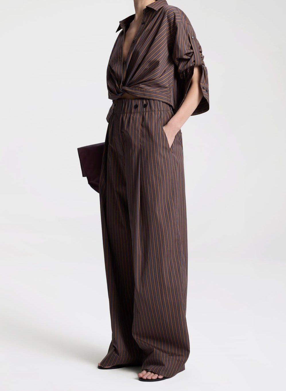 A.L.C. Leo Stripped Cotton Shirt in Brown Multi