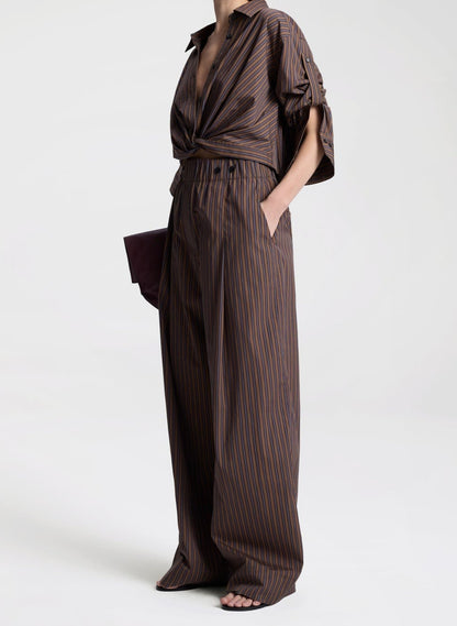 A.L.C. Leo Stripped Cotton Shirt in Brown Multi