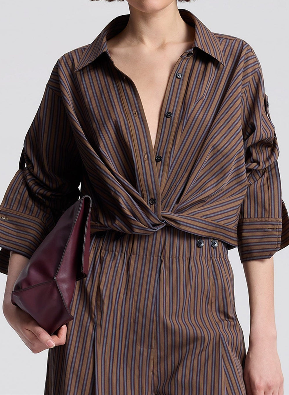 A.L.C. Leo Stripped Cotton Shirt in Brown Multi