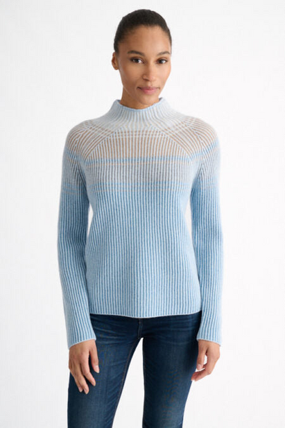 Kinross Cashmere Plaited Rib Colorblock Funnel Sweater in Loch