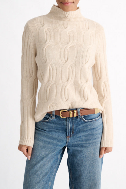 Kinross Cashmere Luxe Cable Funnel Sweater (More Colors)