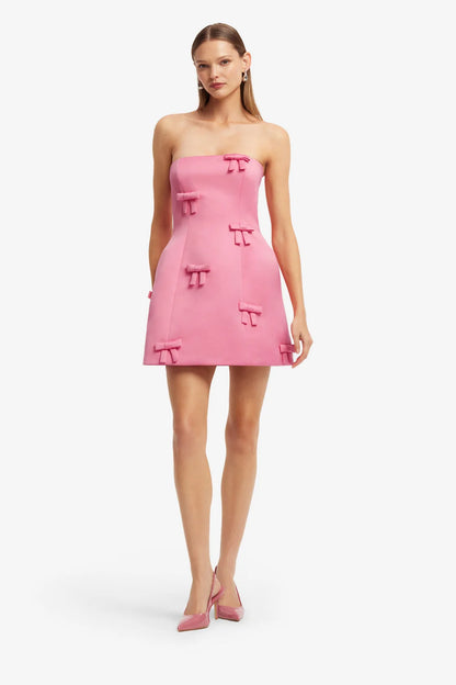 Leo Lin Roselle Bow Mini Dress in Fuchsia