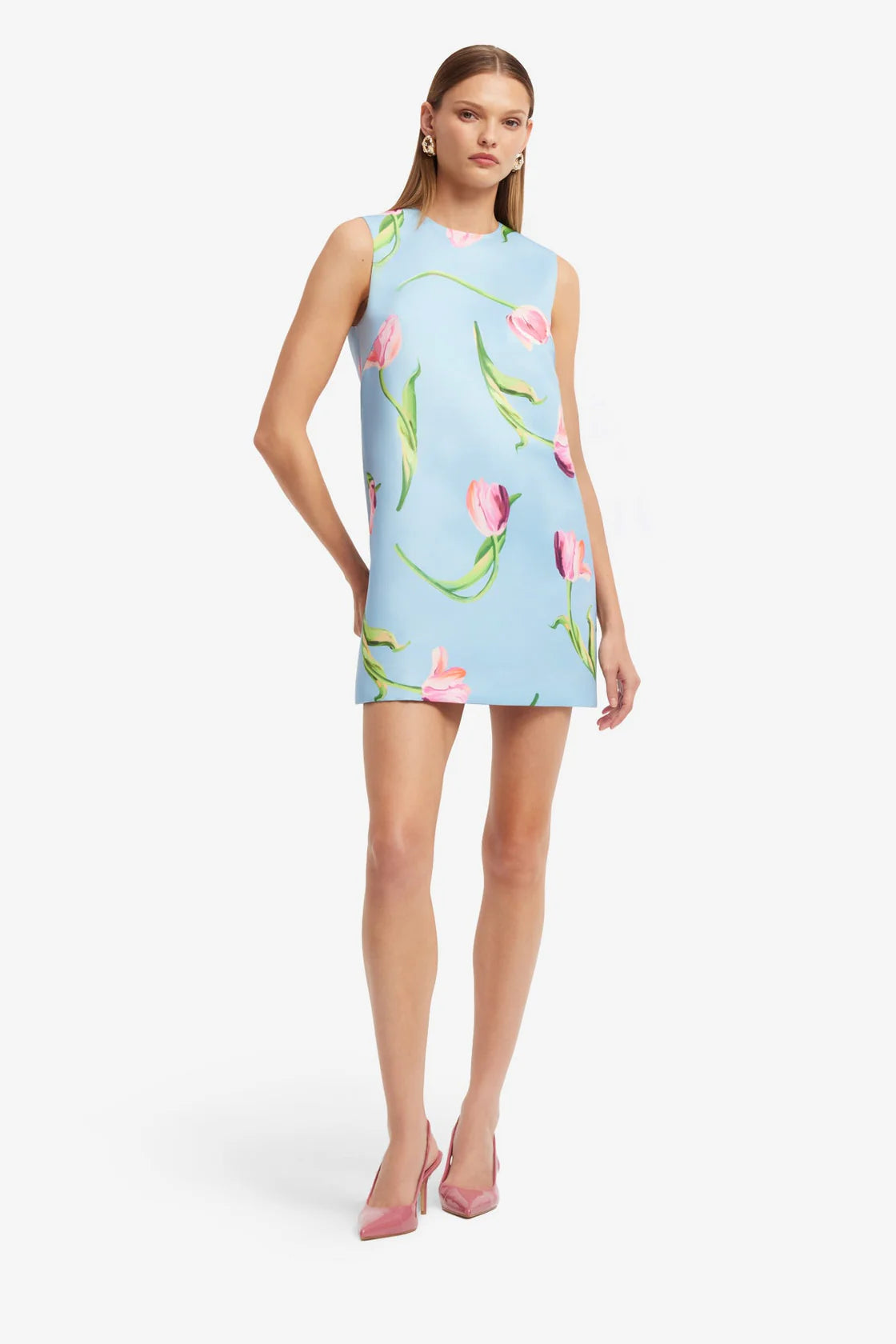 Leo Lin Yvonne Mini Dress in Tulip Print in Blue