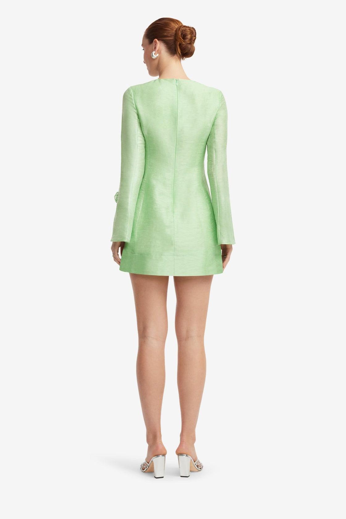 Leo Lin Suzanne Applique Applique Long Sleeve Mini Dress in Juniper Green