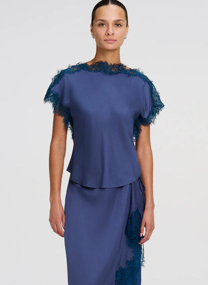 ALC Luna Satin and Lace Top in Ash Blue