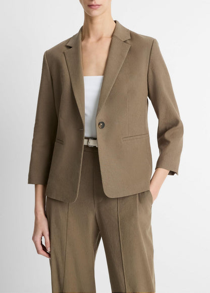 Vince Linen Shrunken Blazer in Moss Smoke