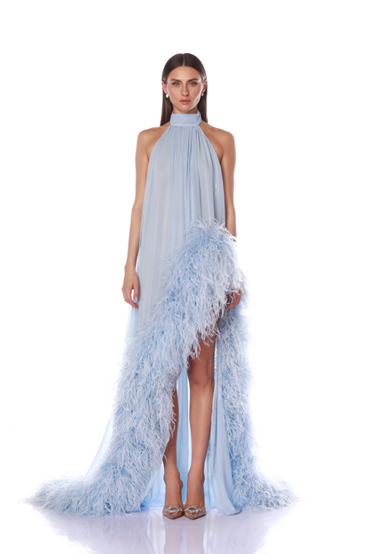 Bronx and Banco Madeline Halterneck Gown in Powder Blue
