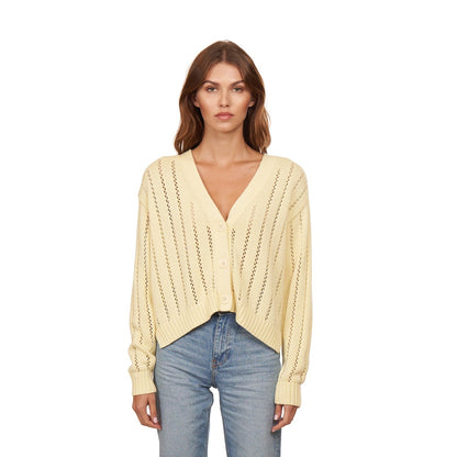 Autumn Cashmere Cropped V-Neck Cardigan With Pointelle Ladder Stitch (More Colors)