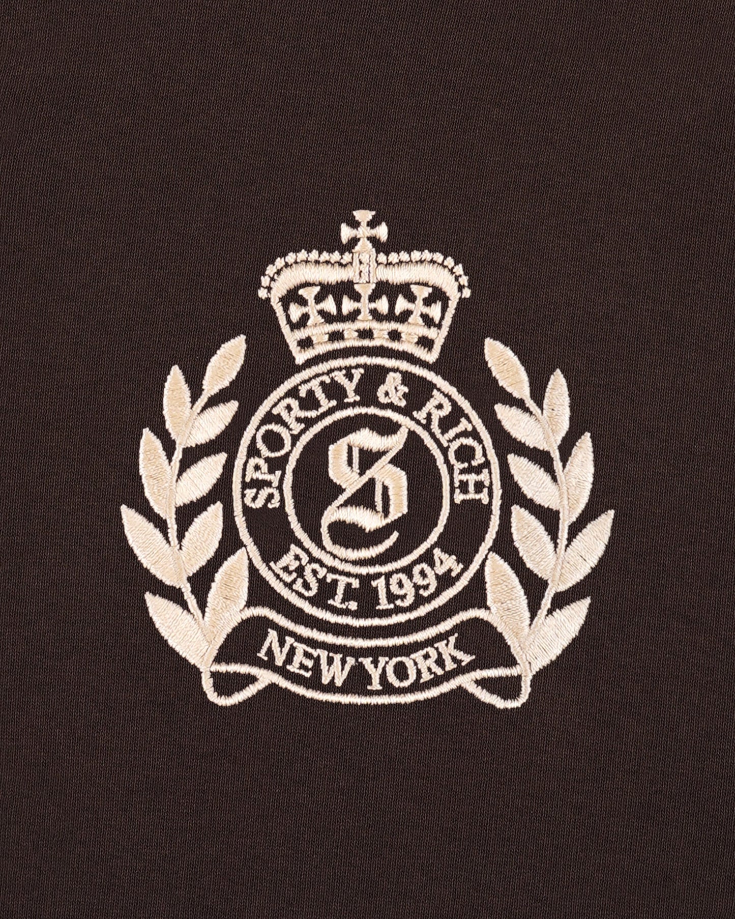 Sporty & Rich NY Crest Embroidered Quarter Zip in Chocolate