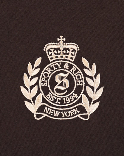 Sporty & Rich NY Crest Embroidered Quarter Zip in Chocolate