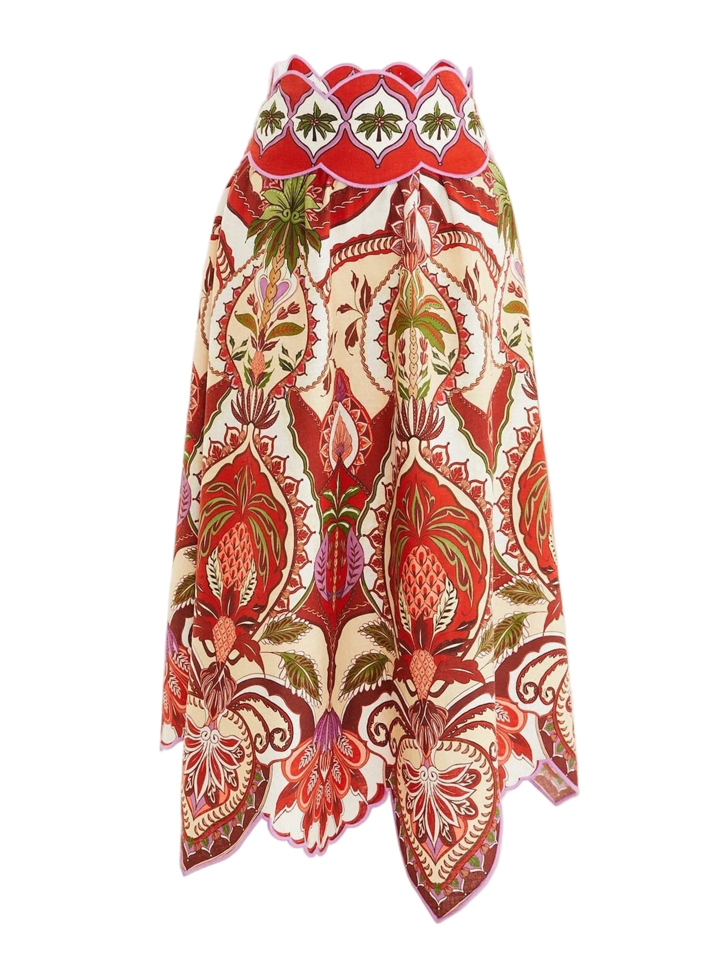 Farm Rio Odara Red Scallops Midi Skirt