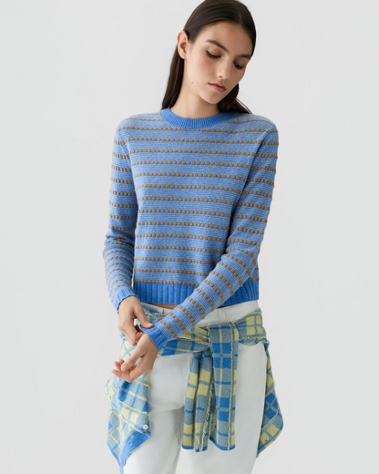 Guest in Residence Pebble Stripe Shrunken Crew in Delft Blue Combo
