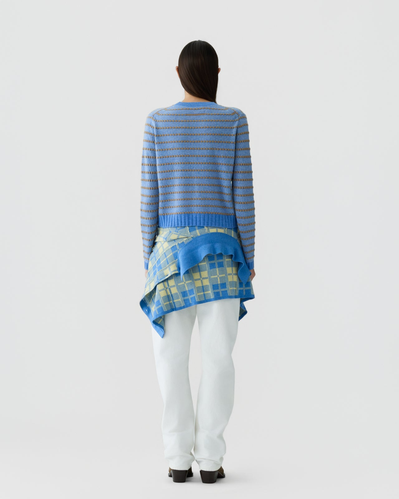 Guest in Residence Pebble Stripe Shrunken Crew in Delft Blue Combo