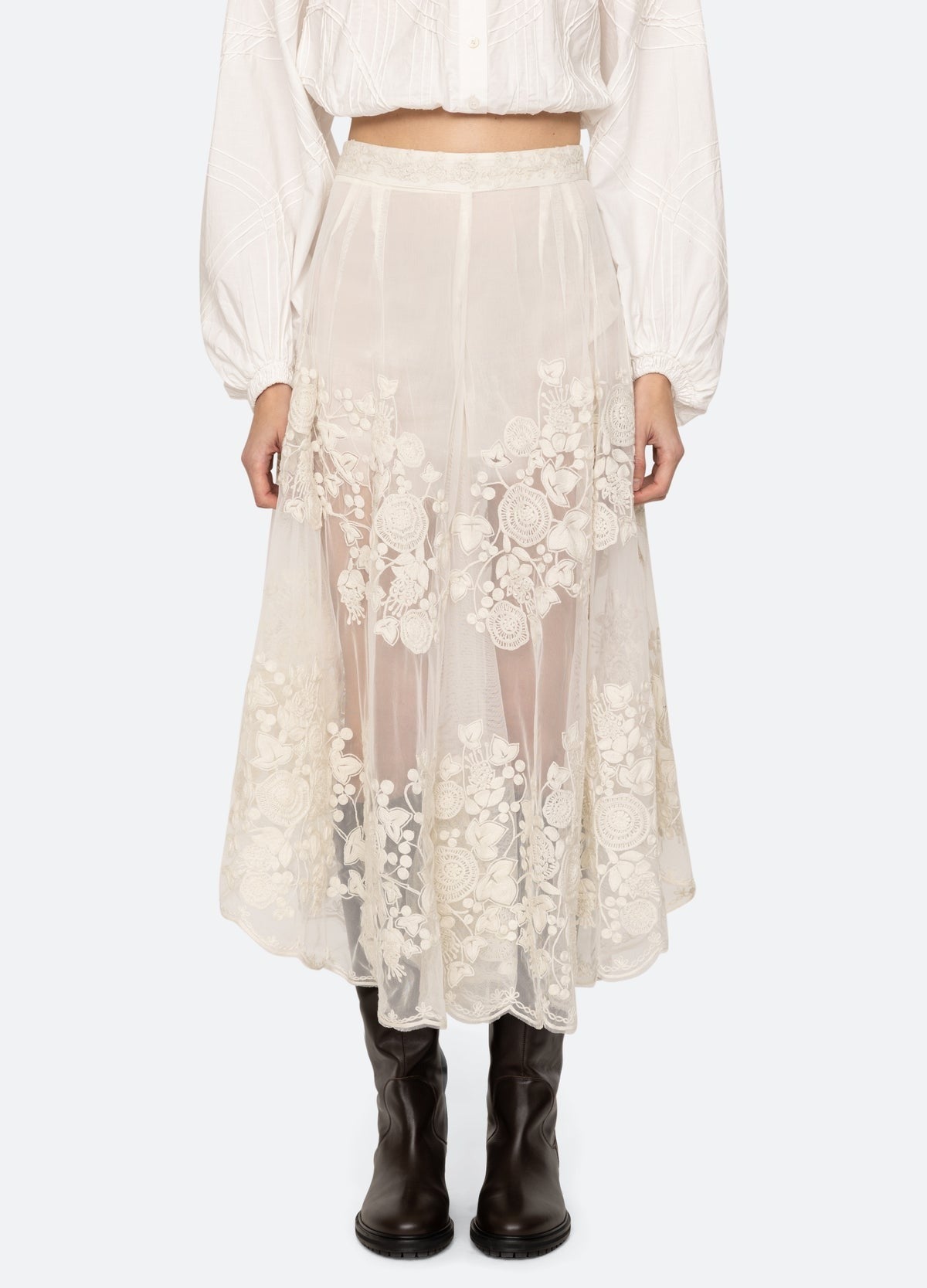 Sea Arielle Lace Flared Pants in Cream
